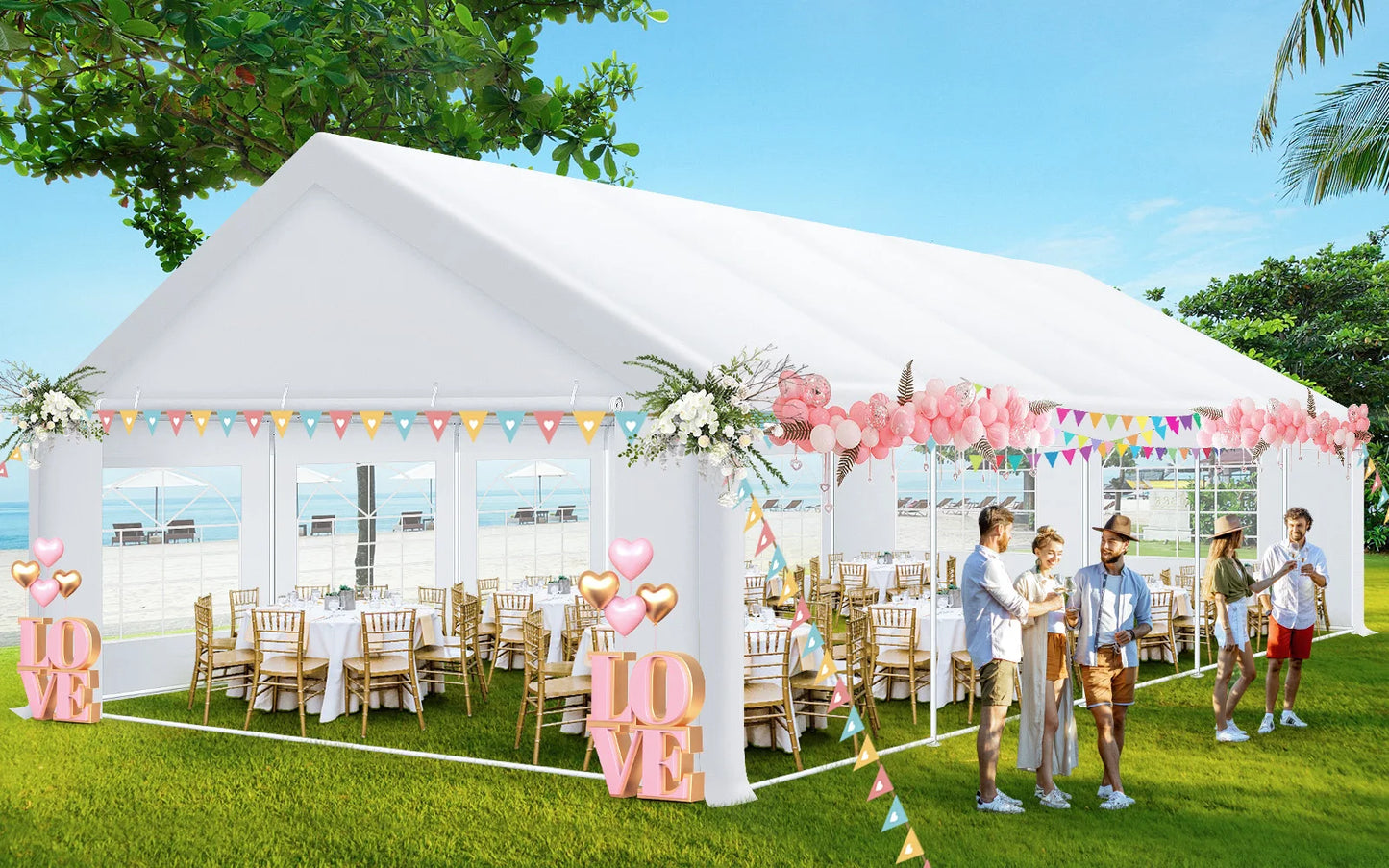 16x32 Heavy Duty Party Tent with 6 Removable Sidewalls & 4 Built-in Sandbag,