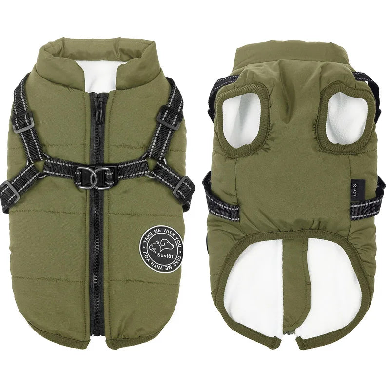 Warm Winter Waterproof Fleece Dog Jacket/Harness