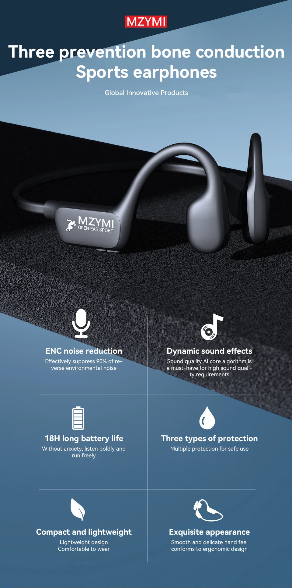Bone Conduction Wireless Waterproof Bluetooth 5.4 Headphones