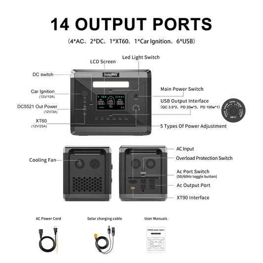 Portable Solar Power Generator Station with 2400W AC Output