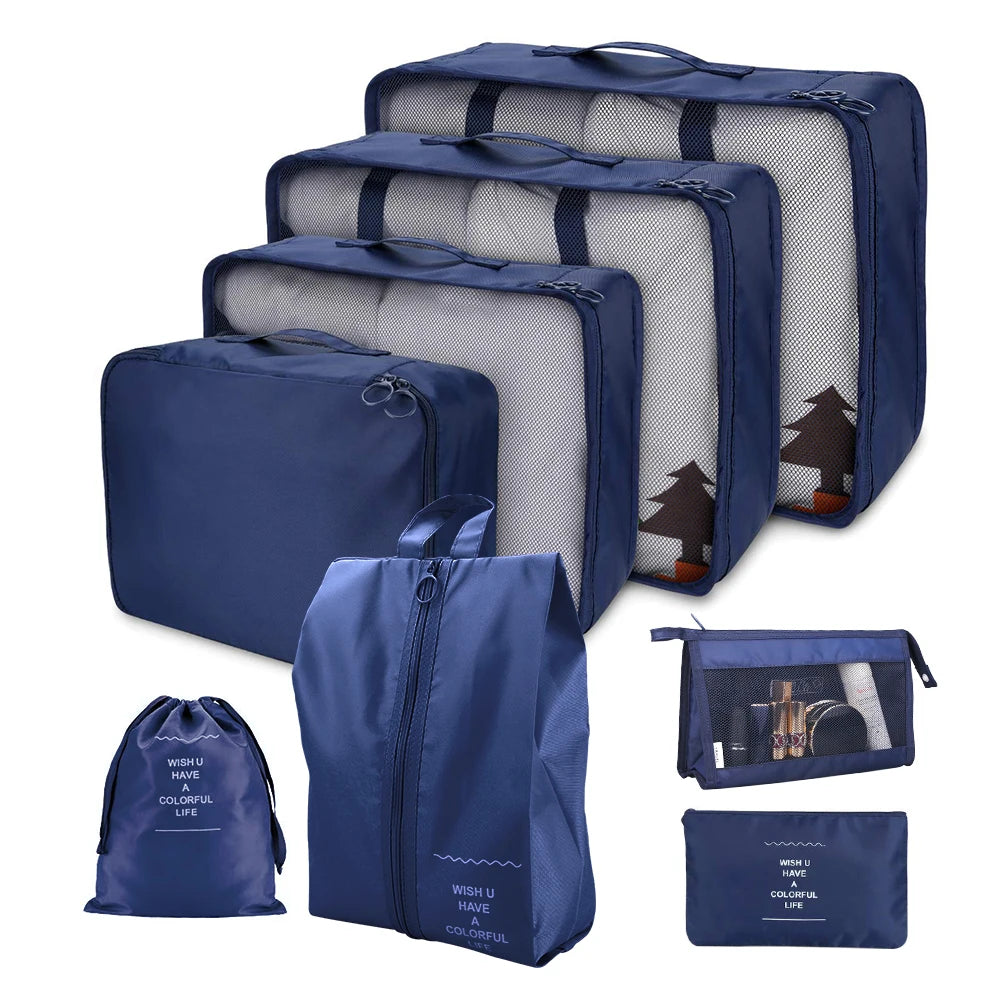 8 Set Waterproof Luggage Organizer Bags with Shoe Bag