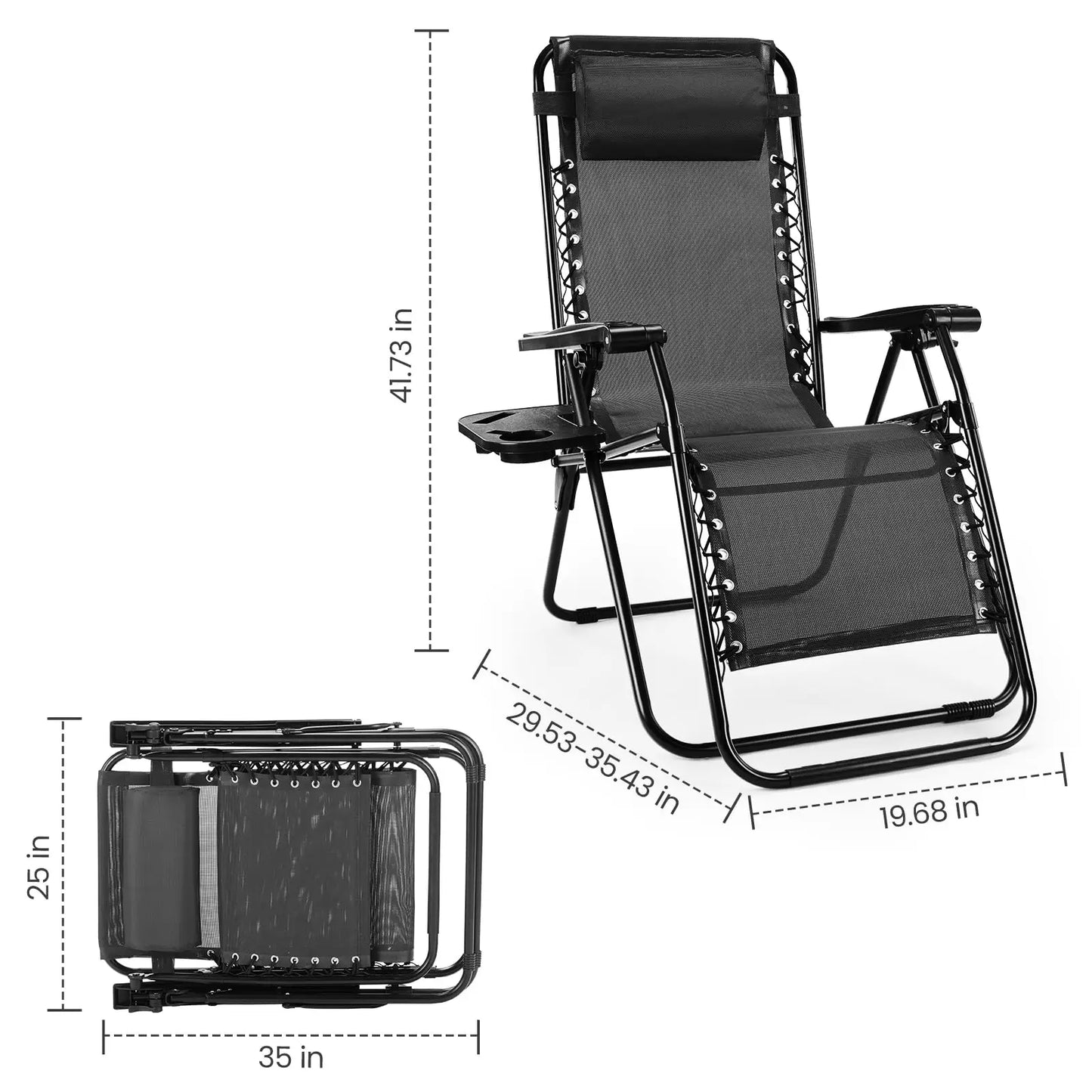 Set of 2 Recliner Lounge Chair with Cup Holder Trays