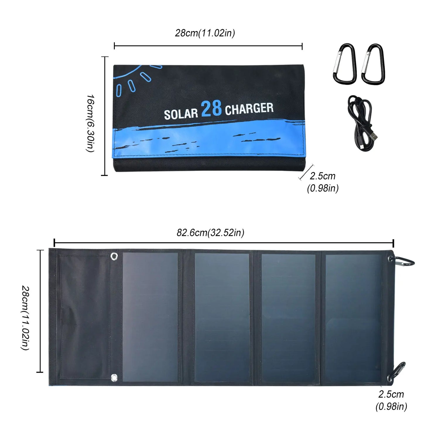 28W Folding Solar Panel 2 USB Ports Phone Charger