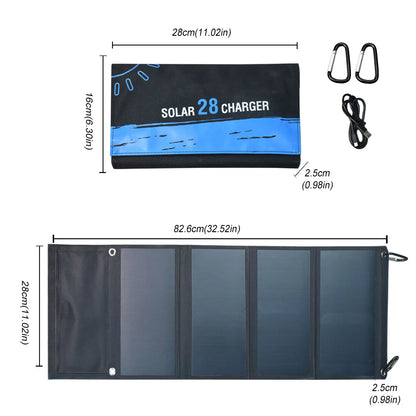 28W Folding Solar Panel 2 USB Ports Phone Charger