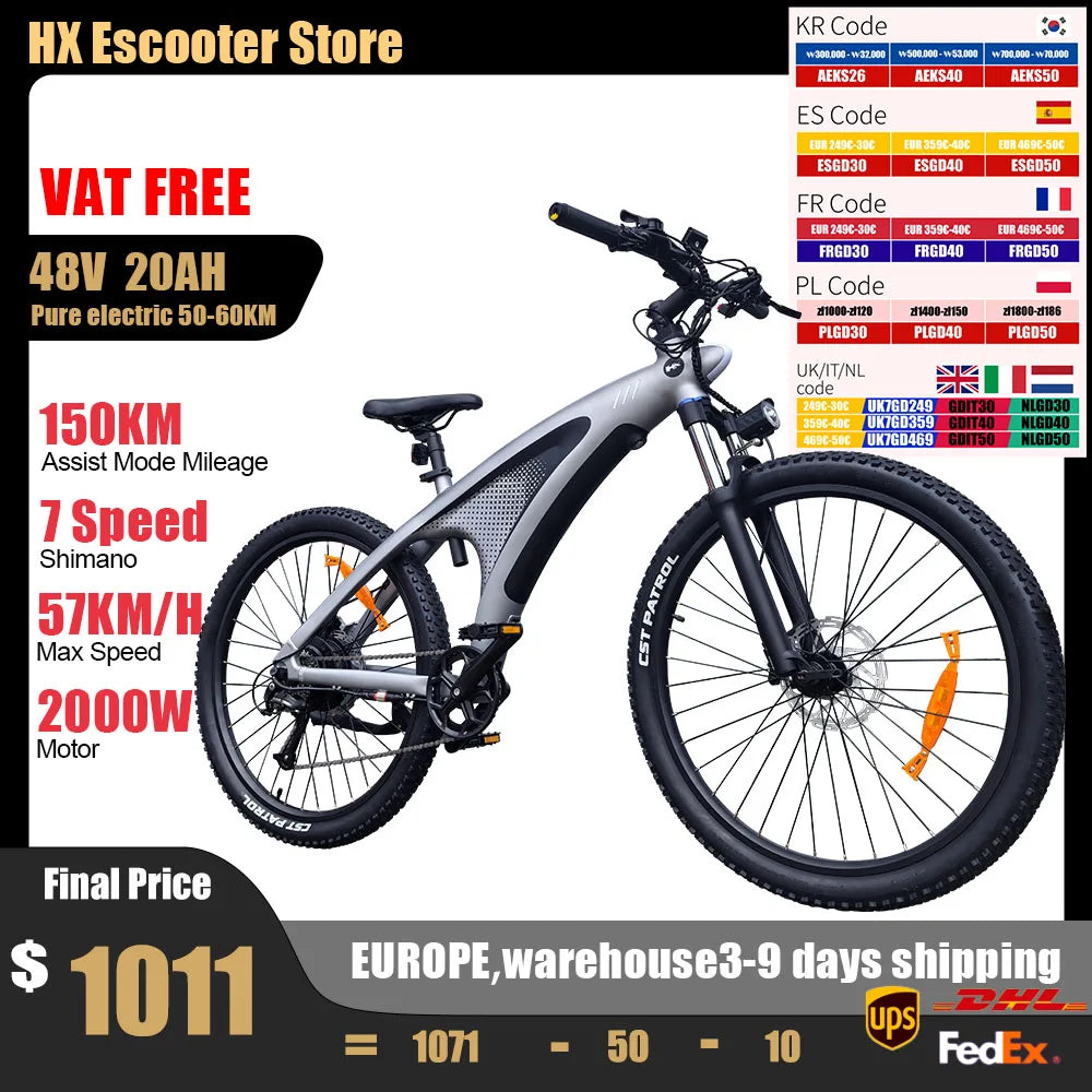 2000W Adults 27.5" Removable Battery Electric Mountain Ebike