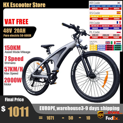 2000W Adults 27.5" Removable Battery Electric Mountain Ebike