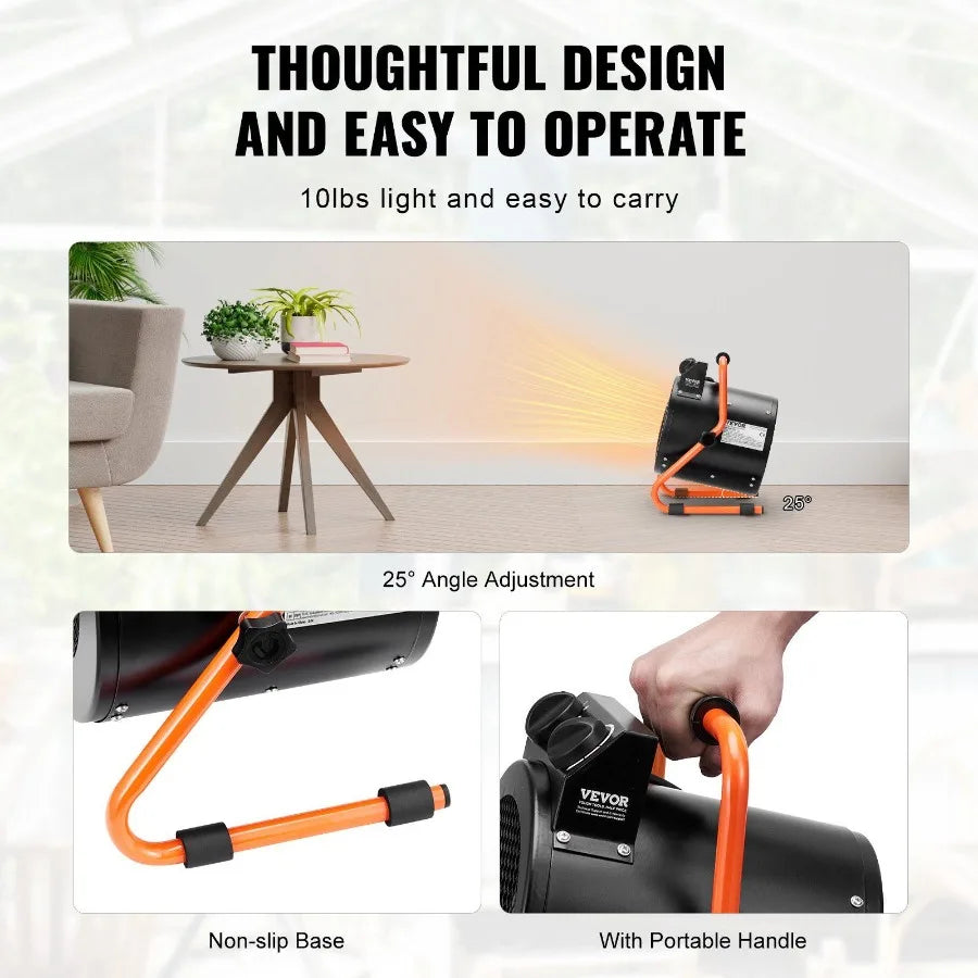 Greenhouse Heater 1500W Fast Heating with Overheat tion 2Speed Setting Small Grow Tent Heater Electric Portable Heater Fan for