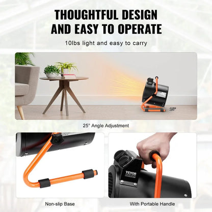 Greenhouse Heater 1500W Fast Heating with Overheat tion 2Speed Setting Small Grow Tent Heater Electric Portable Heater Fan for