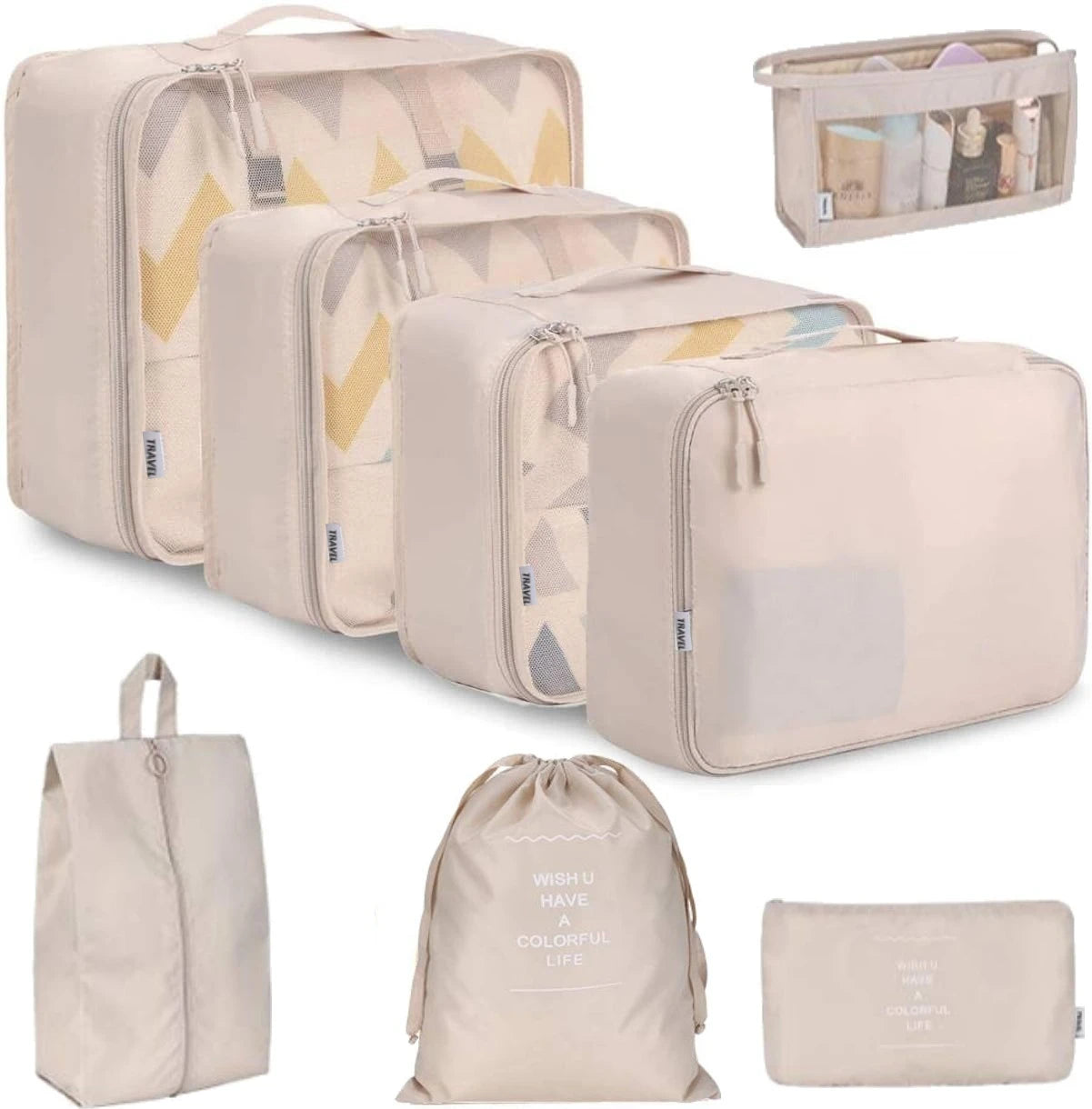 8 Set Waterproof Luggage Organizer Bags with Shoe Bag