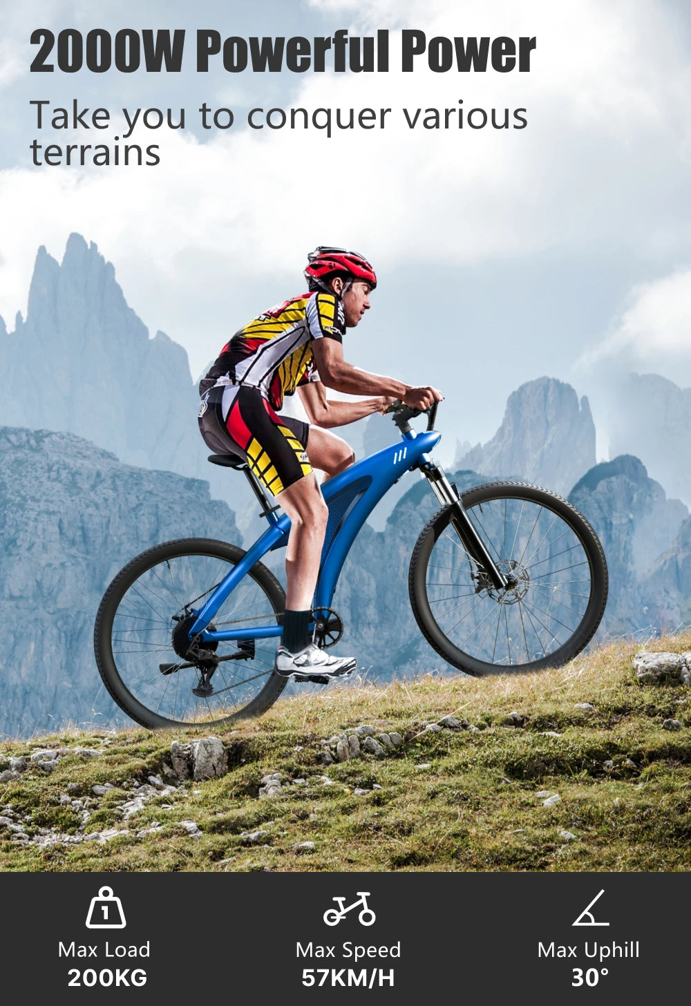 2000W Adults 27.5" Removable Battery Electric Mountain Ebike