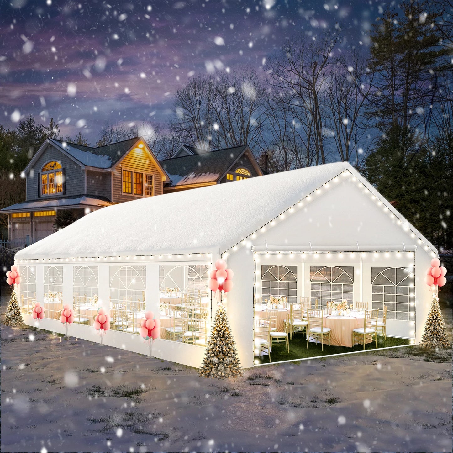 16x32 Heavy Duty Party Tent with 6 Removable Sidewalls & 4 Built-in Sandbag,