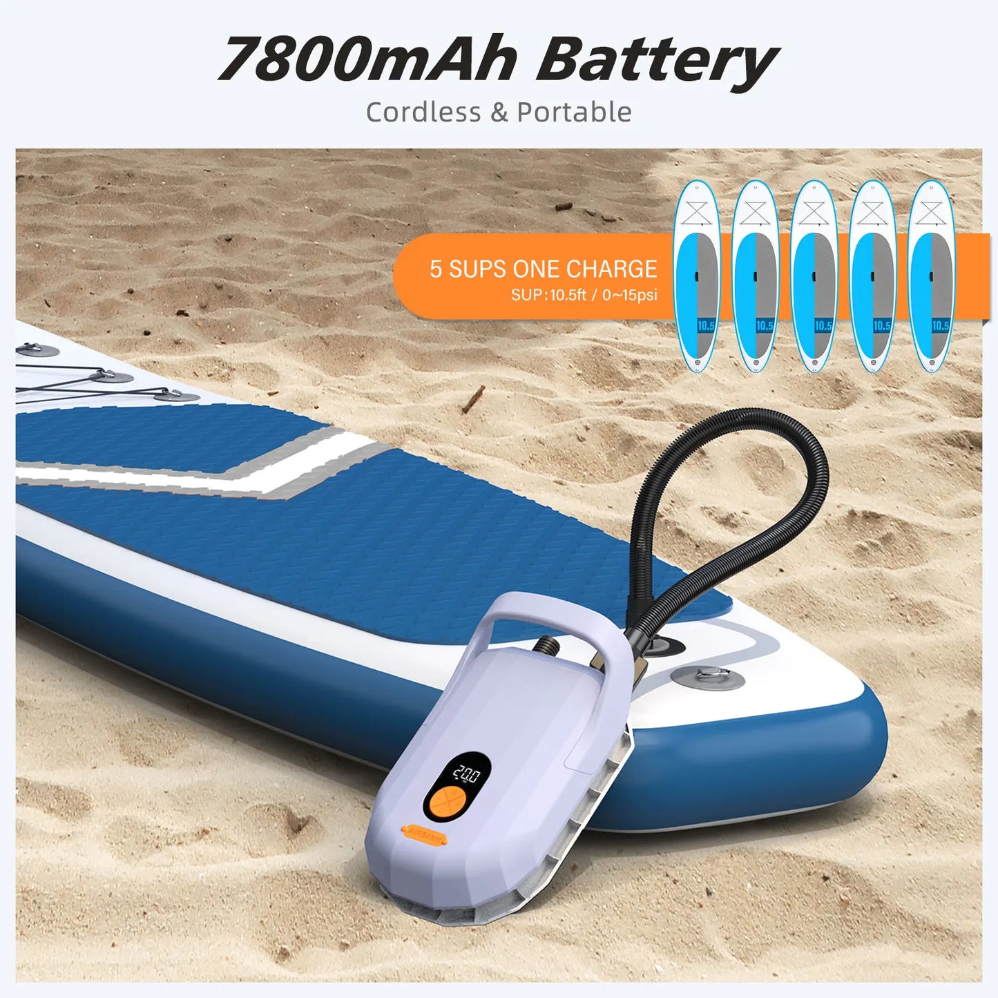 Electric Air Pump with Battery 7800 mAh 20 PSI Max Rechargeable 12 V DC Car Connection