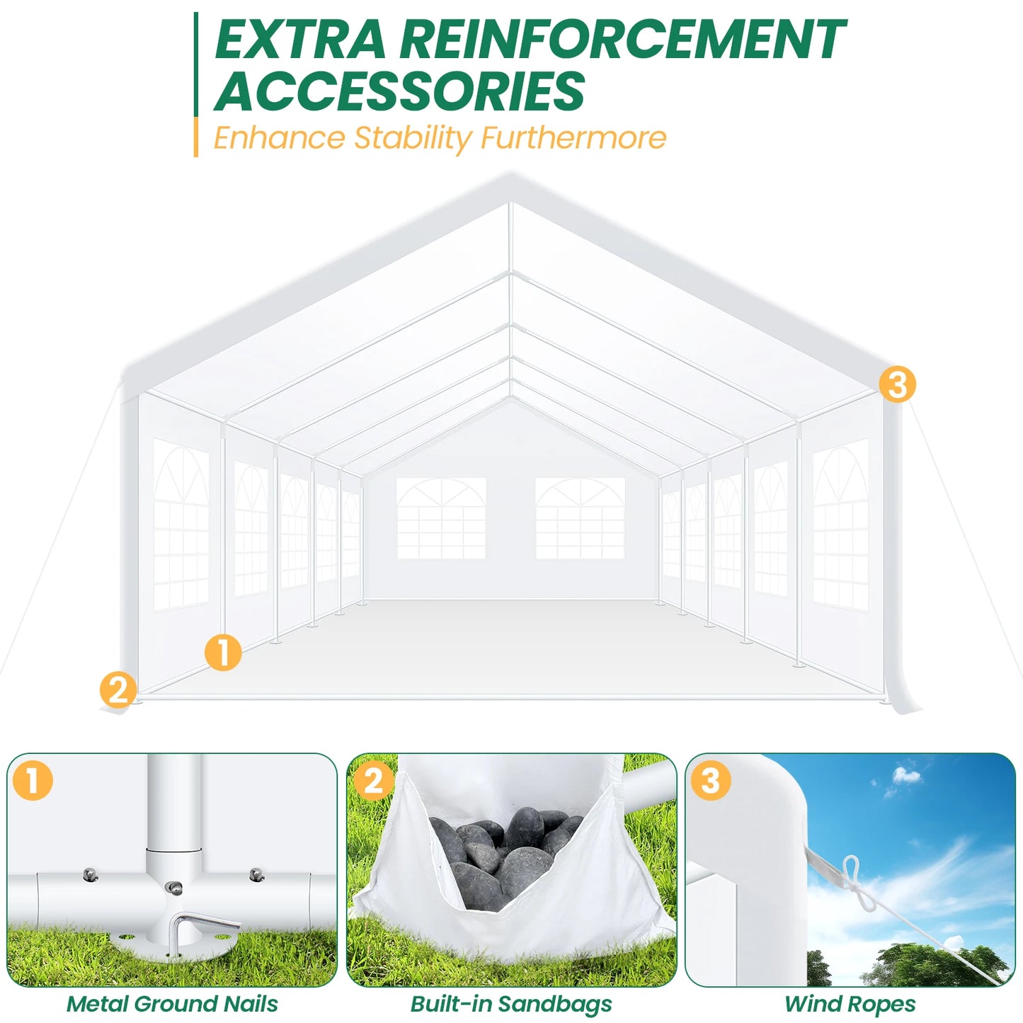 16x32 Heavy Duty Party Tent with 6 Removable Sidewalls & 4 Built-in Sandbag,