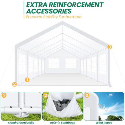 16x32 Heavy Duty Party Tent with 6 Removable Sidewalls & 4 Built-in Sandbag,