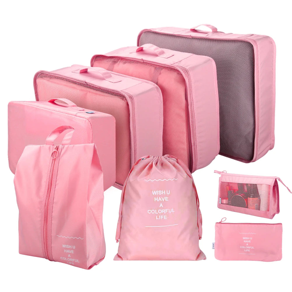 8 Set Waterproof Luggage Organizer Bags with Shoe Bag