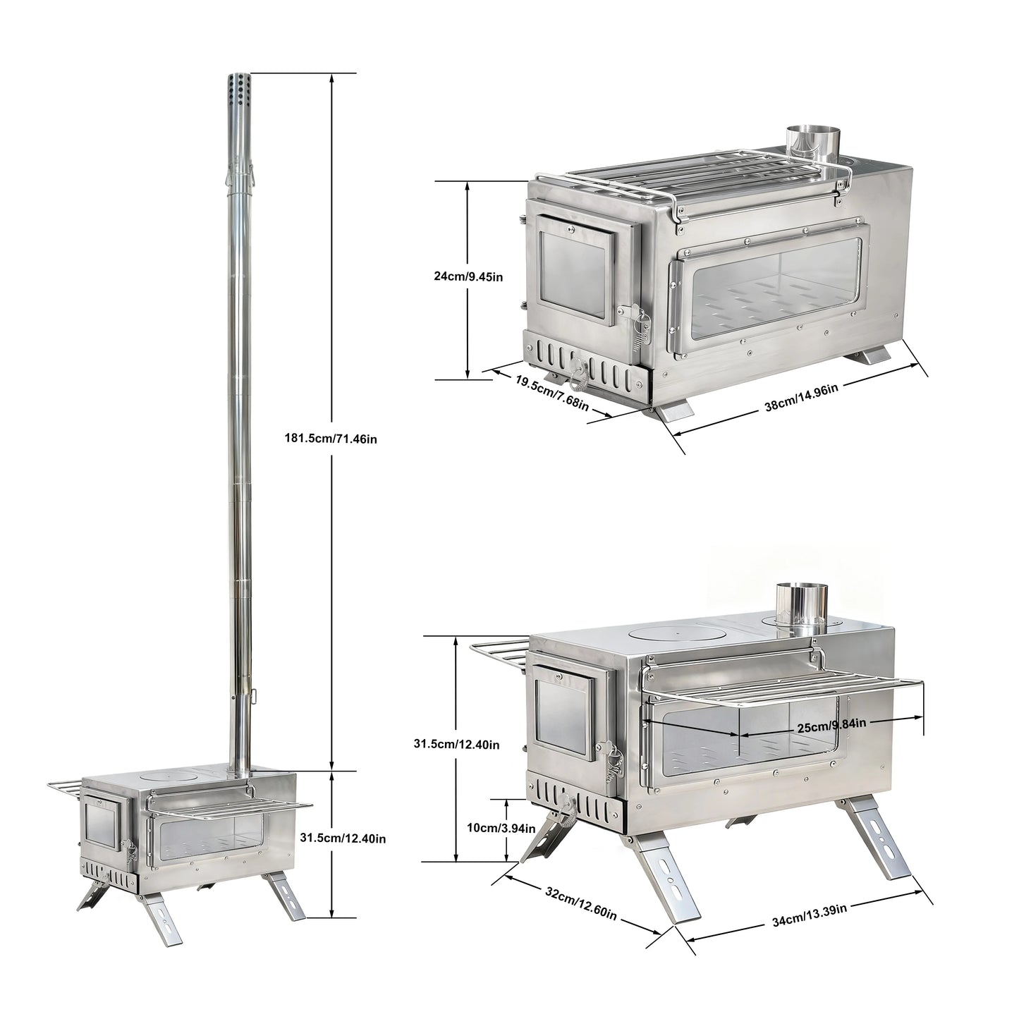 unho Tent Stove  Portable Wood Stove Camping Stove Stainless Steel Wood Stove with 7 Tubes Outdoor Cooking and Garden Activities