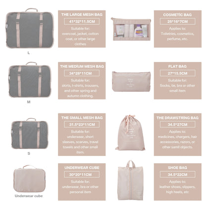 8 Set Waterproof Luggage Organizer Bags with Shoe Bag
