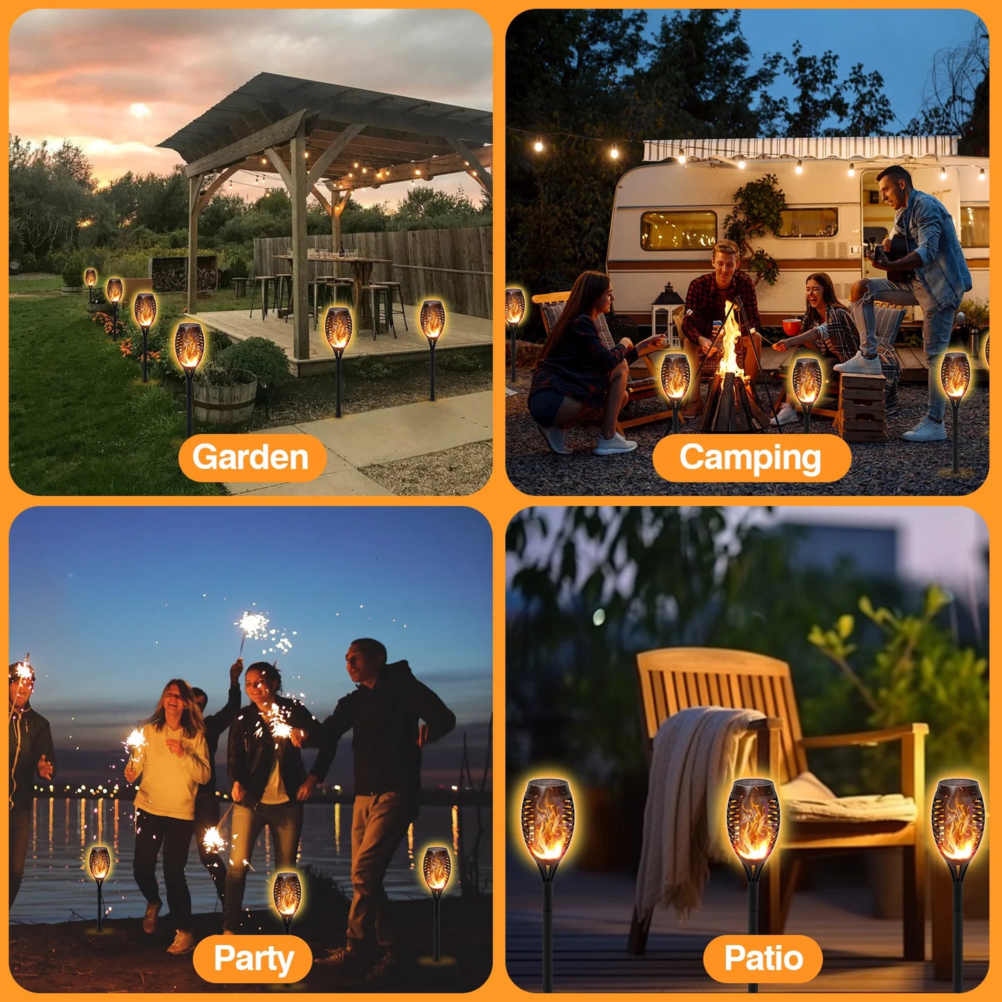 Solar Outdoor LED 4/6Pcs Solar Torch Lights with Flickering Flame Waterproof Camp Illumination