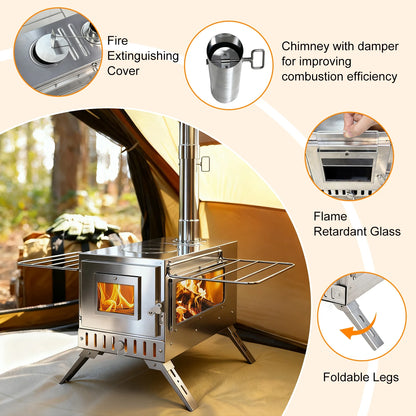 unho Tent Stove  Portable Wood Stove Camping Stove Stainless Steel Wood Stove with 7 Tubes Outdoor Cooking and Garden Activities