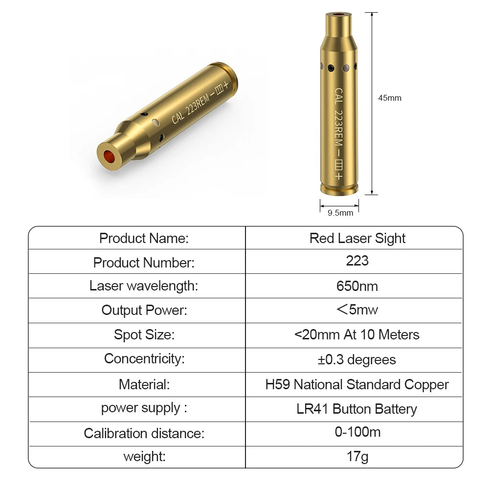 223REM Optics Cartridge Red Dot Laser Bore Sighter For Pistol Rifle Scope