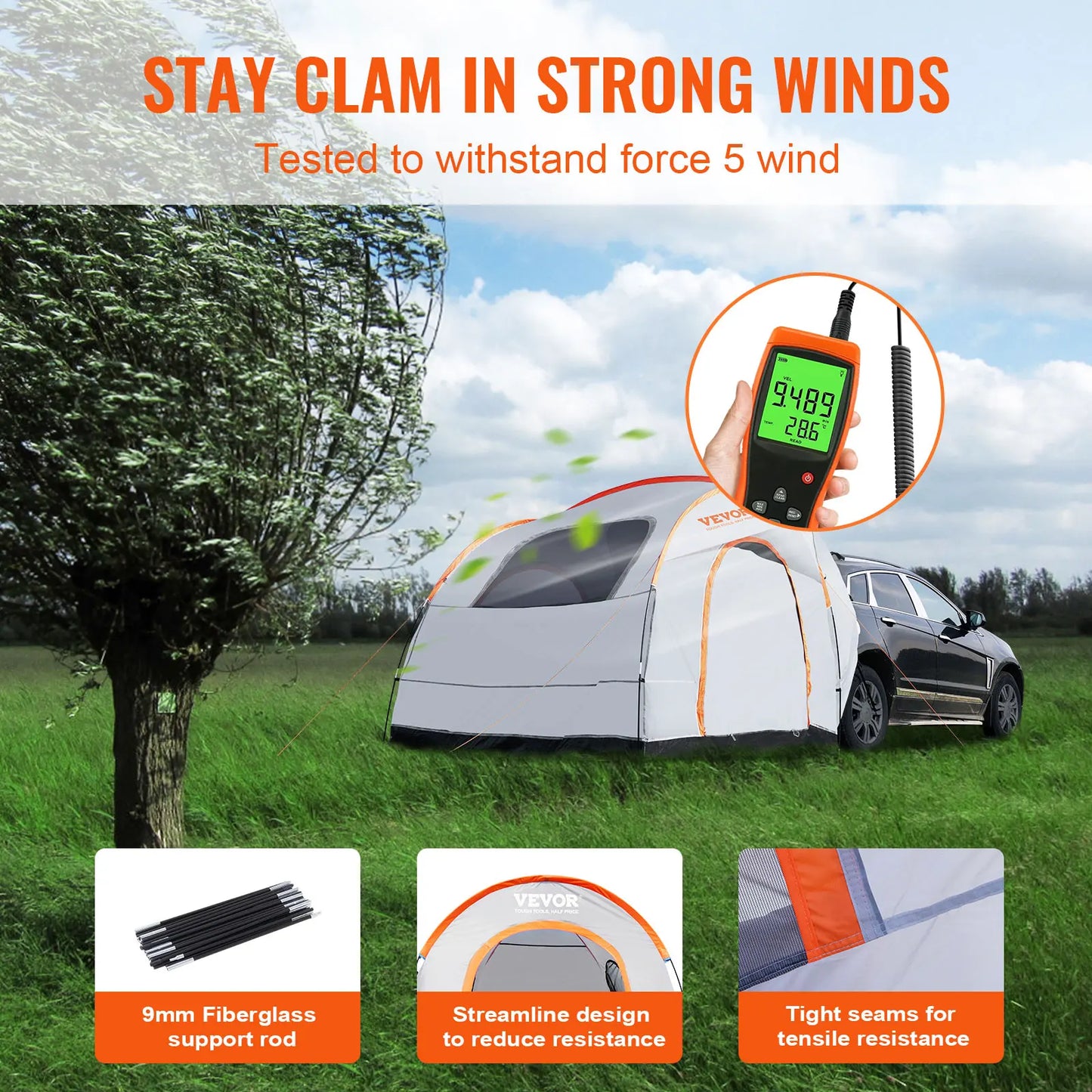 8'-8' SUV Tent Attachment for Camping with SUV/Truck Force 5 Wind Tested
