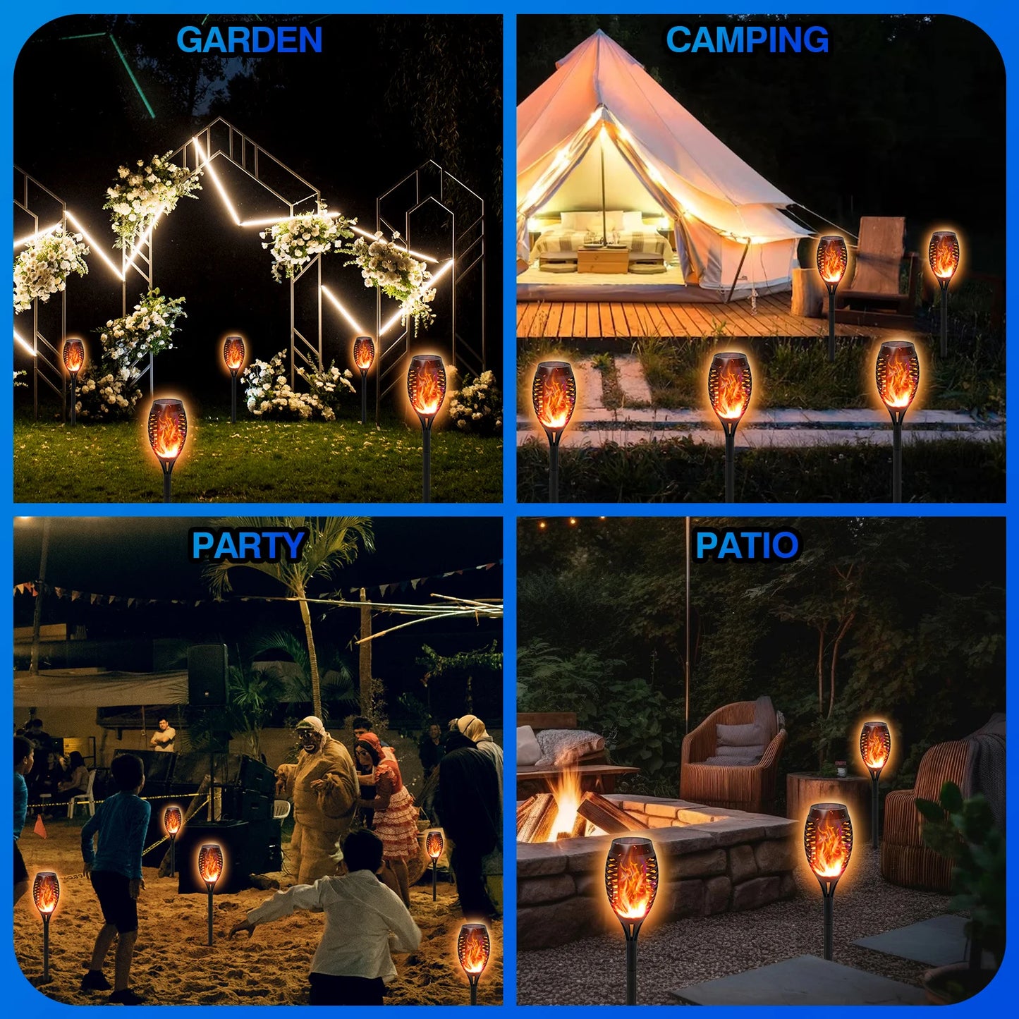 Solar Outdoor LED 4/6Pcs Solar Torch Lights with Flickering Flame Waterproof Camp Illumination