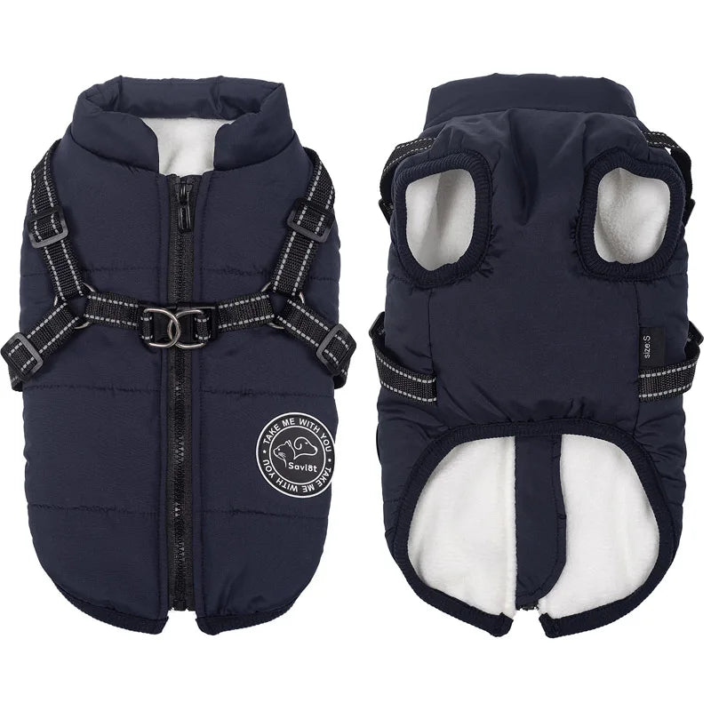 Warm Winter Waterproof Fleece Dog Jacket/Harness