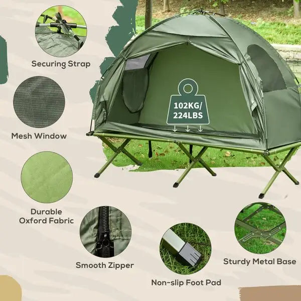 Single Person Folding Off-Ground Tent, Covered Outdoor Bed with Carry Bag