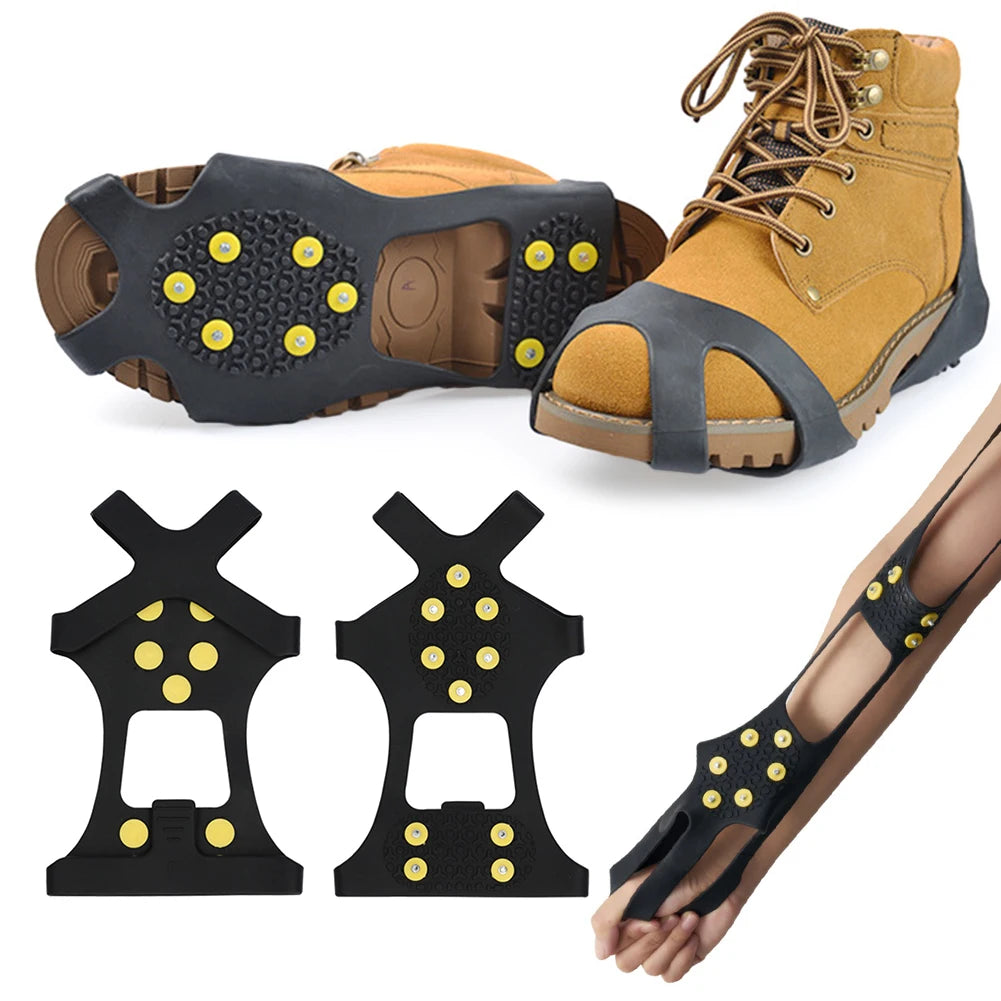 1Pair 10 Teeth Snow Ice Claw Spikes for Walking Hiking Boots