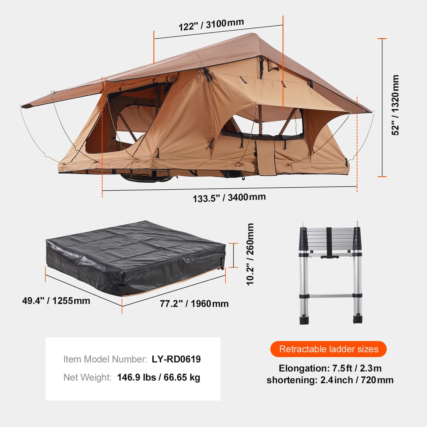SucceBuy Rooftop Tent Hardshell Folding Tent with Telescopic Ladder Mattress PVC Cover Bag Waterproof Jeep SUV Van Pickup Truck