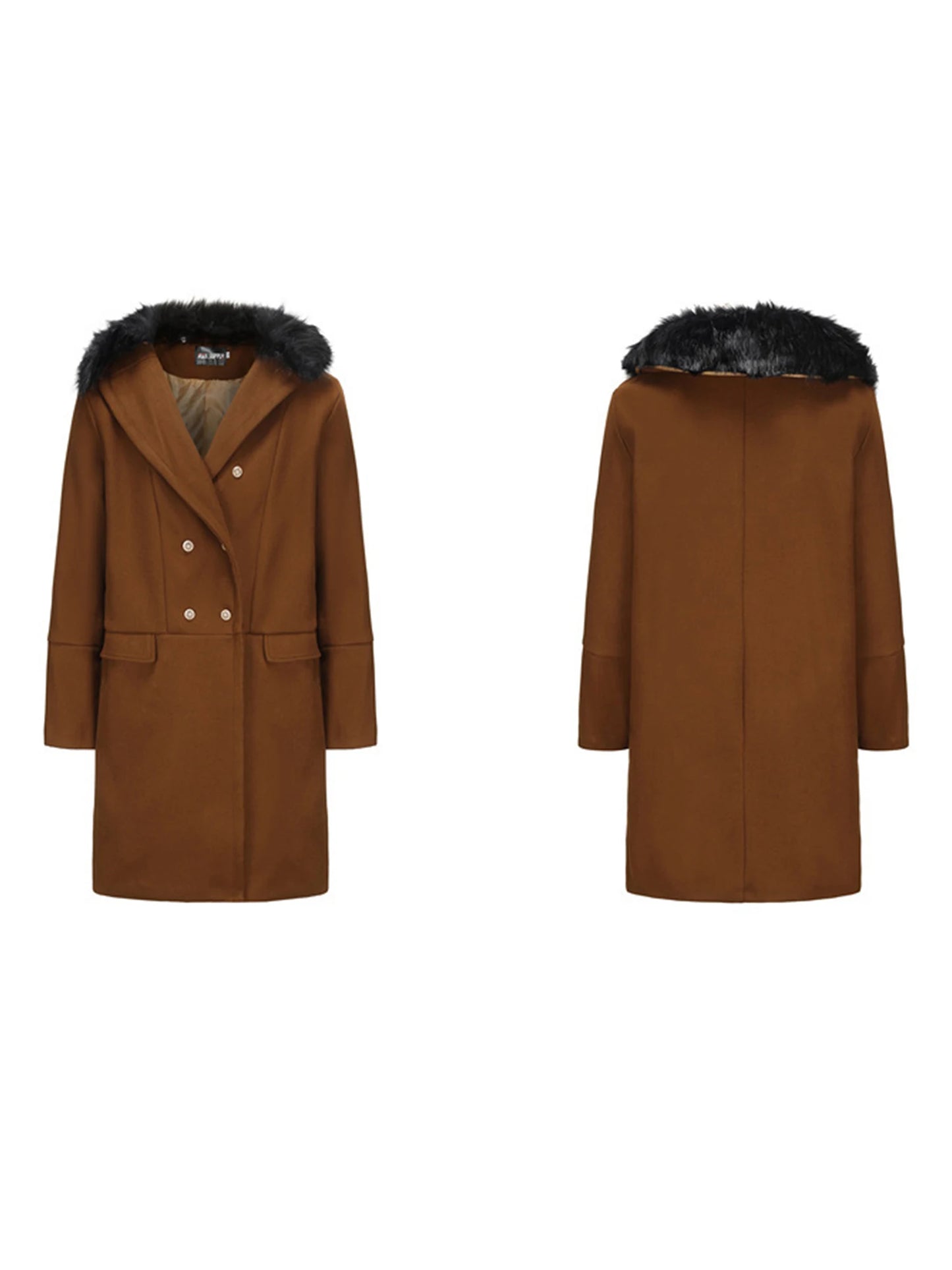 Men s Classic Double Breasted Trench Coat with Removable Fur Collar for Winter Warmth