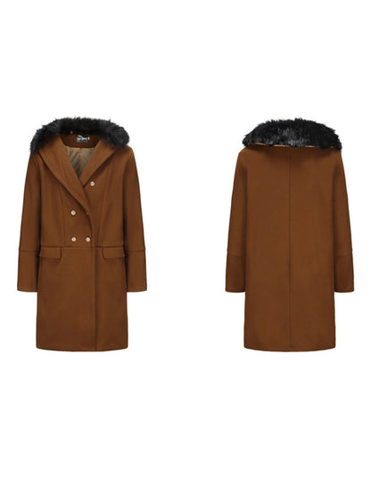 Men s Classic Double Breasted Trench Coat with Removable Fur Collar for Winter Warmth