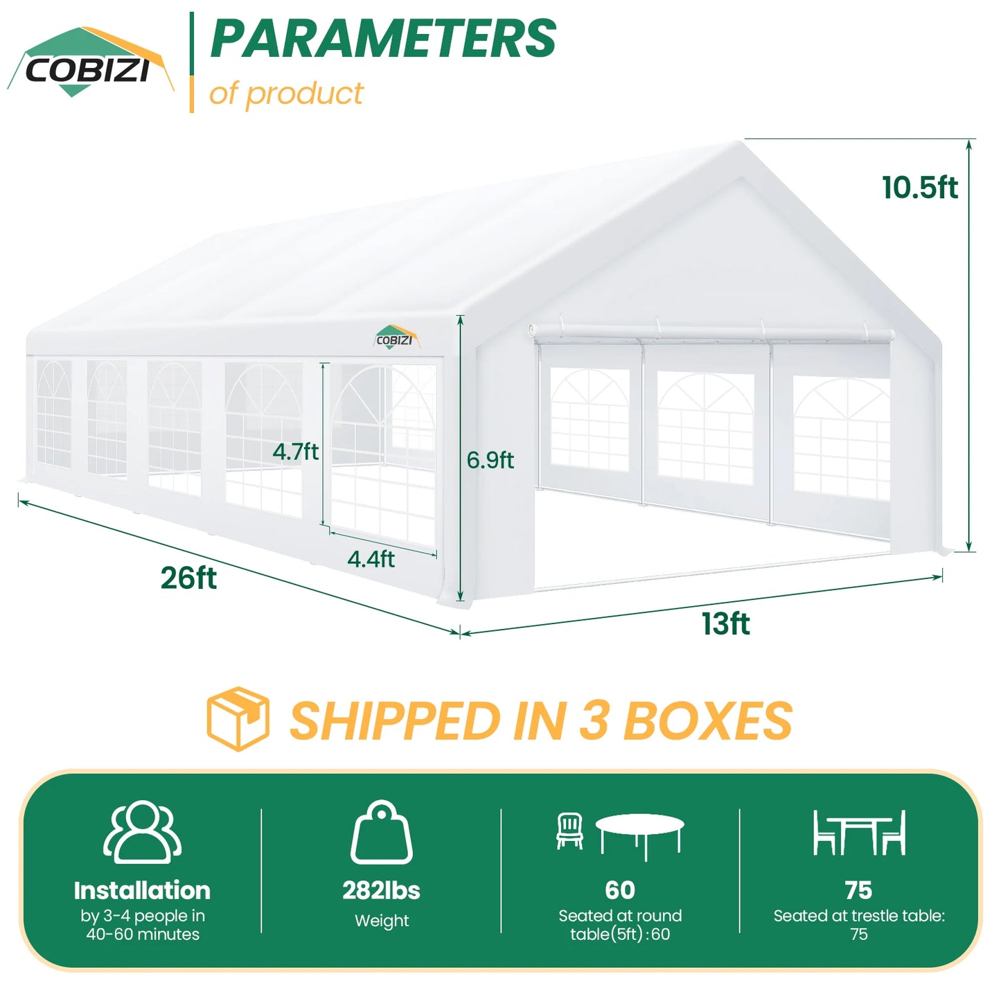 16x32 Heavy Duty Party Tent with 6 Removable Sidewalls & 4 Built-in Sandbag,