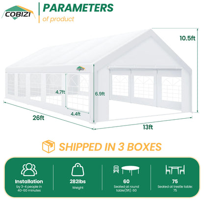 16x32 Heavy Duty Party Tent with 6 Removable Sidewalls & 4 Built-in Sandbag,