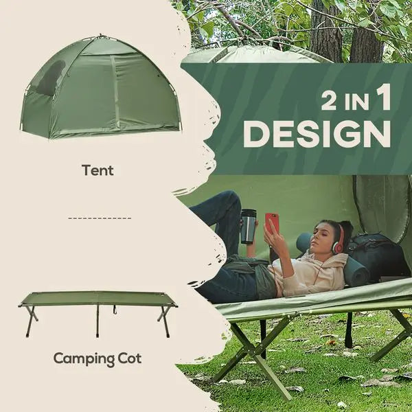 Single Person Folding Off-Ground Tent, Covered Outdoor Bed with Carry Bag