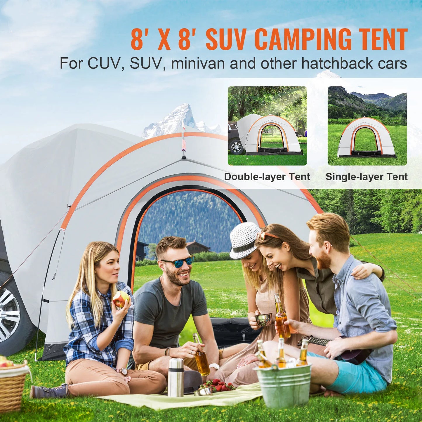 8'-8' SUV Tent Attachment for Camping with SUV/Truck Force 5 Wind Tested