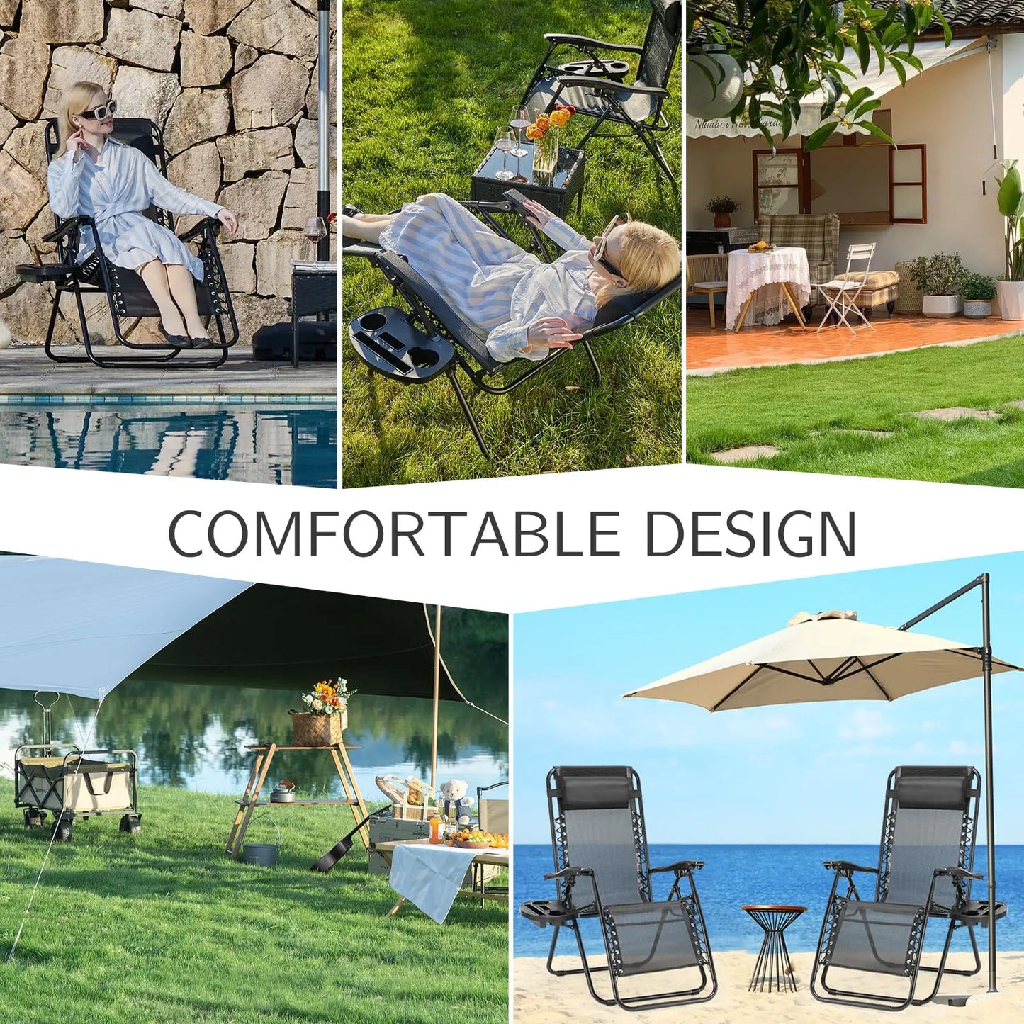 Set of 2 Recliner Lounge Chair with Cup Holder Trays