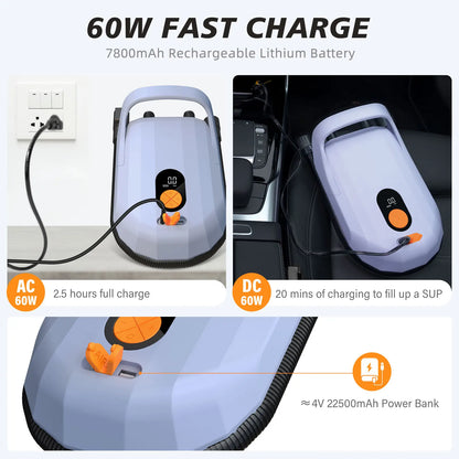 Electric Air Pump with Battery 7800 mAh 20 PSI Max Rechargeable 12 V DC Car Connection
