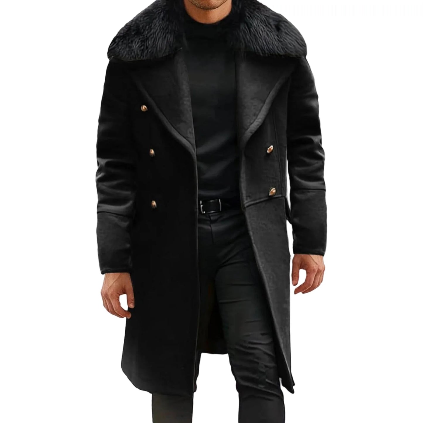 Men s Classic Double Breasted Trench Coat with Removable Fur Collar for Winter Warmth